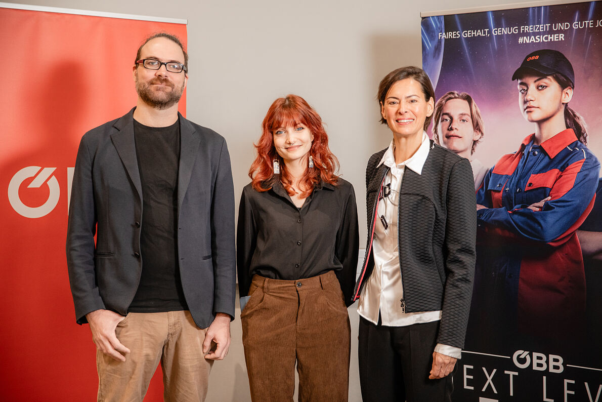Studienauthor Matthias Rohrer, Konzernjugenvertretung Pia Gsaller, ÖBB-Infrastruktur Vorständin Silvia Angelo