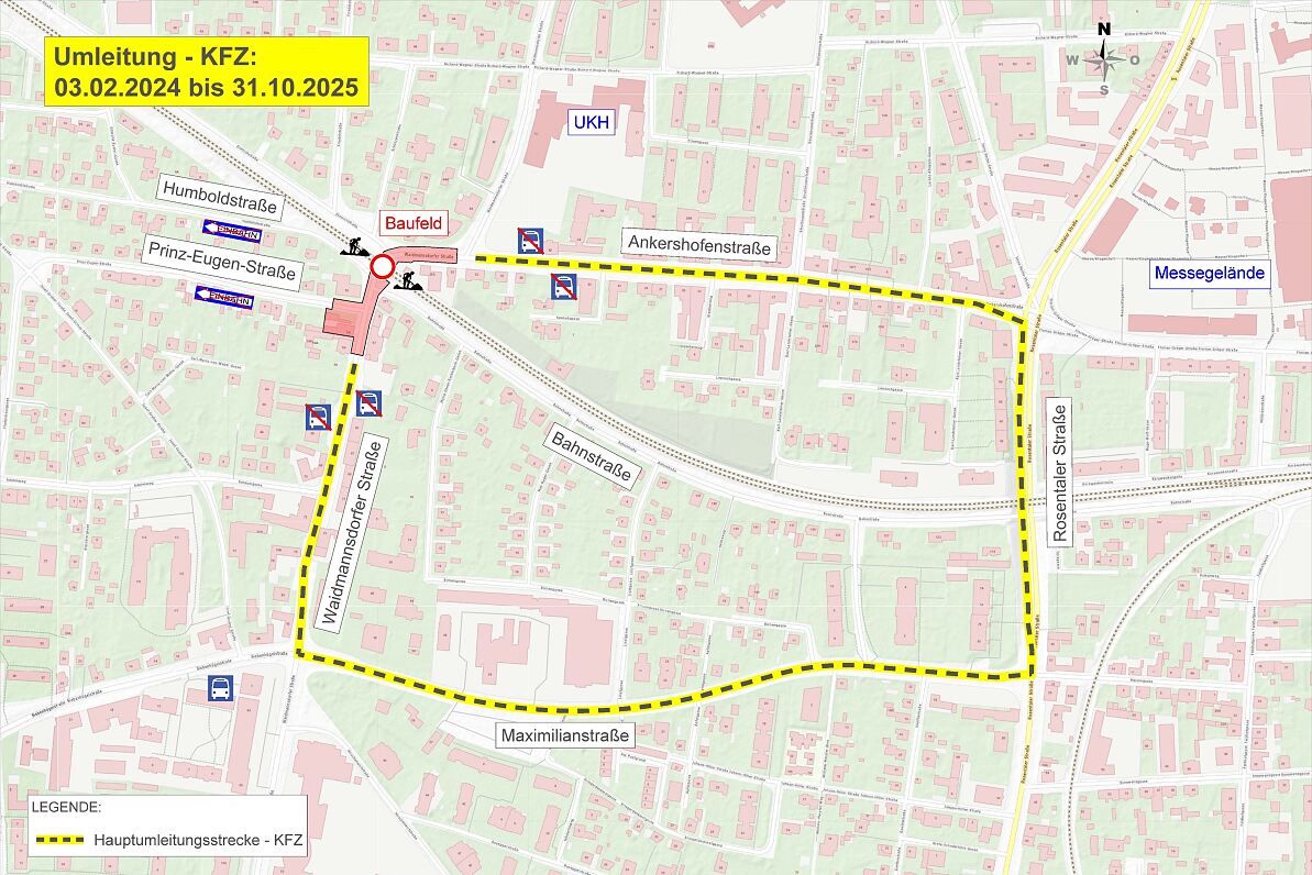 Umleitung PKW Bauphase Unterführung Waidmannsdorf