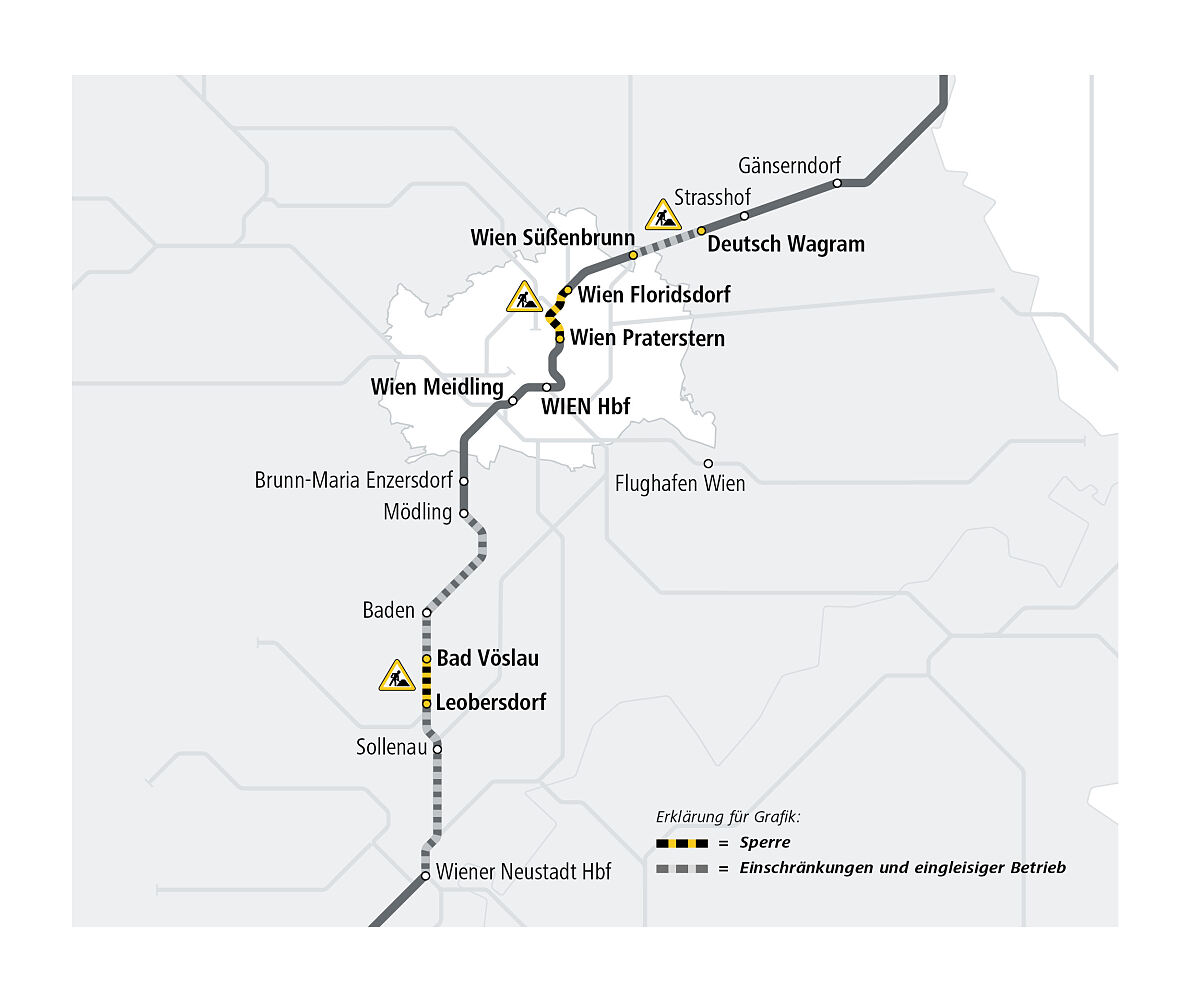 Überblick Fahrplanänderungen  Sperren im Sommer in Wien und Niederösterreich