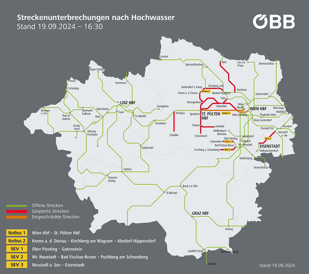 Aktuelle Streckenunterbrechungen - 19.09. - 16:30 Uhr